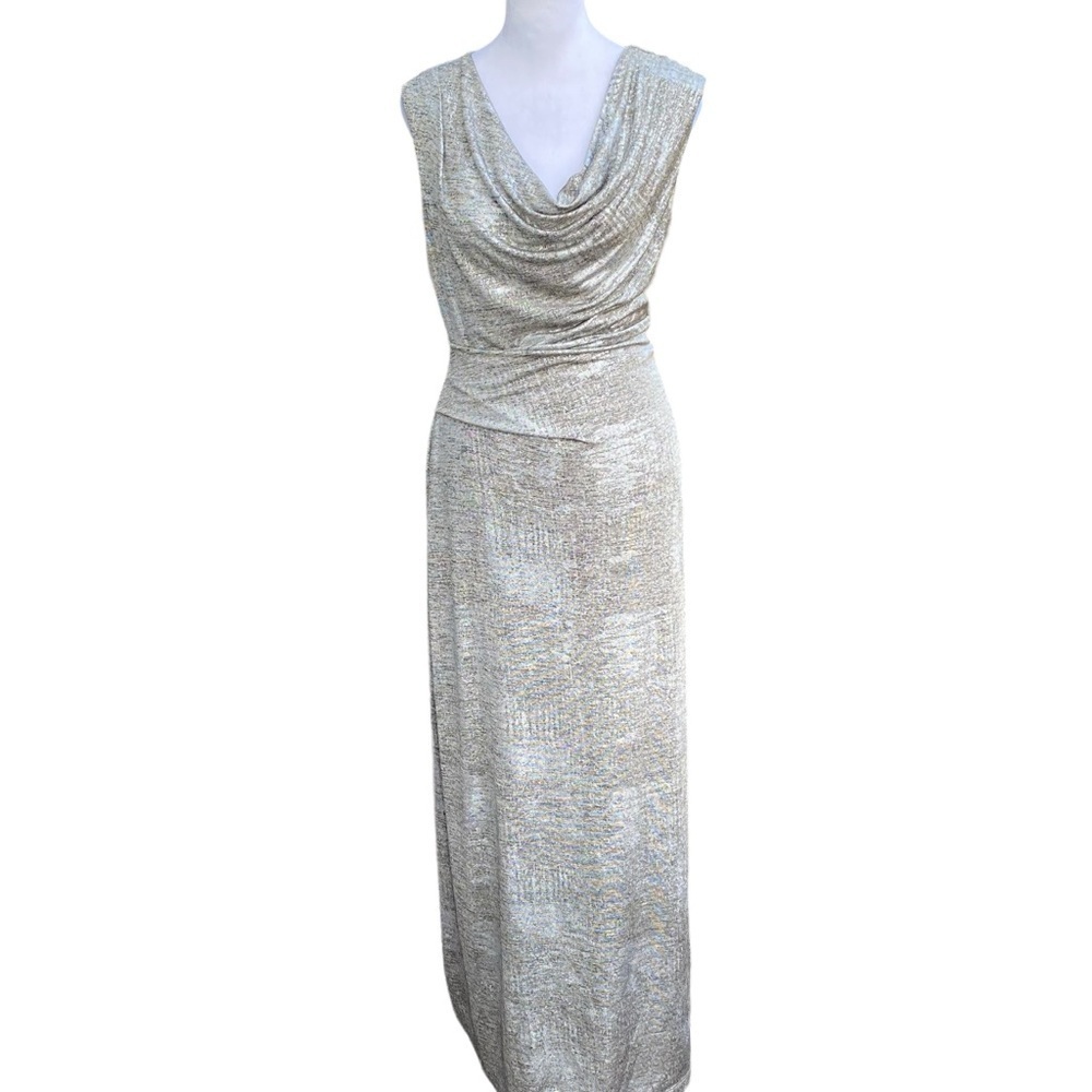 Connected Apparel Ladies Long Length Sleeveless Metallic Cowl Neck Lined Size 8 - Picture 5 of 16